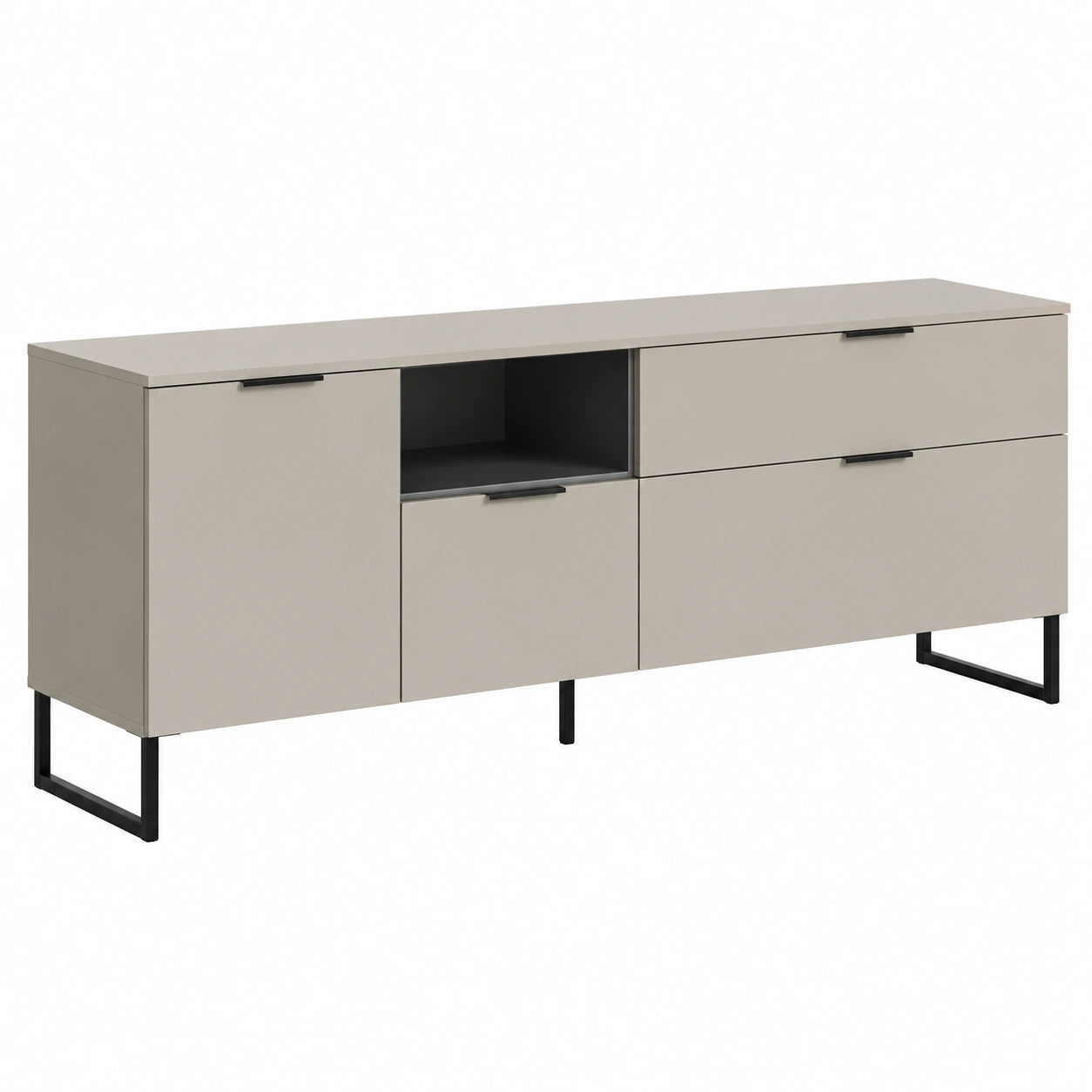 Lowboard – 185 × 64 × 41 cm, moderner Stil, mit Stauraum, Schwarz, für Wohnzimmer