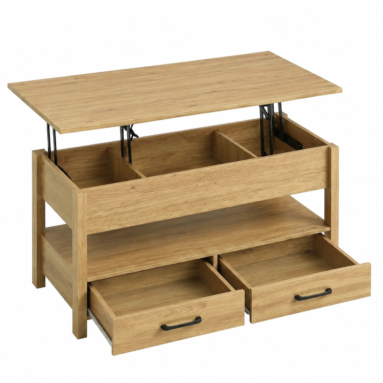 Couchtisch – moderner Stil, ausziehbar, höhenverstellbar, mit Stauraum, mit LED-Beleuchtung, aus Holz, für Wohnzimmer und Büro