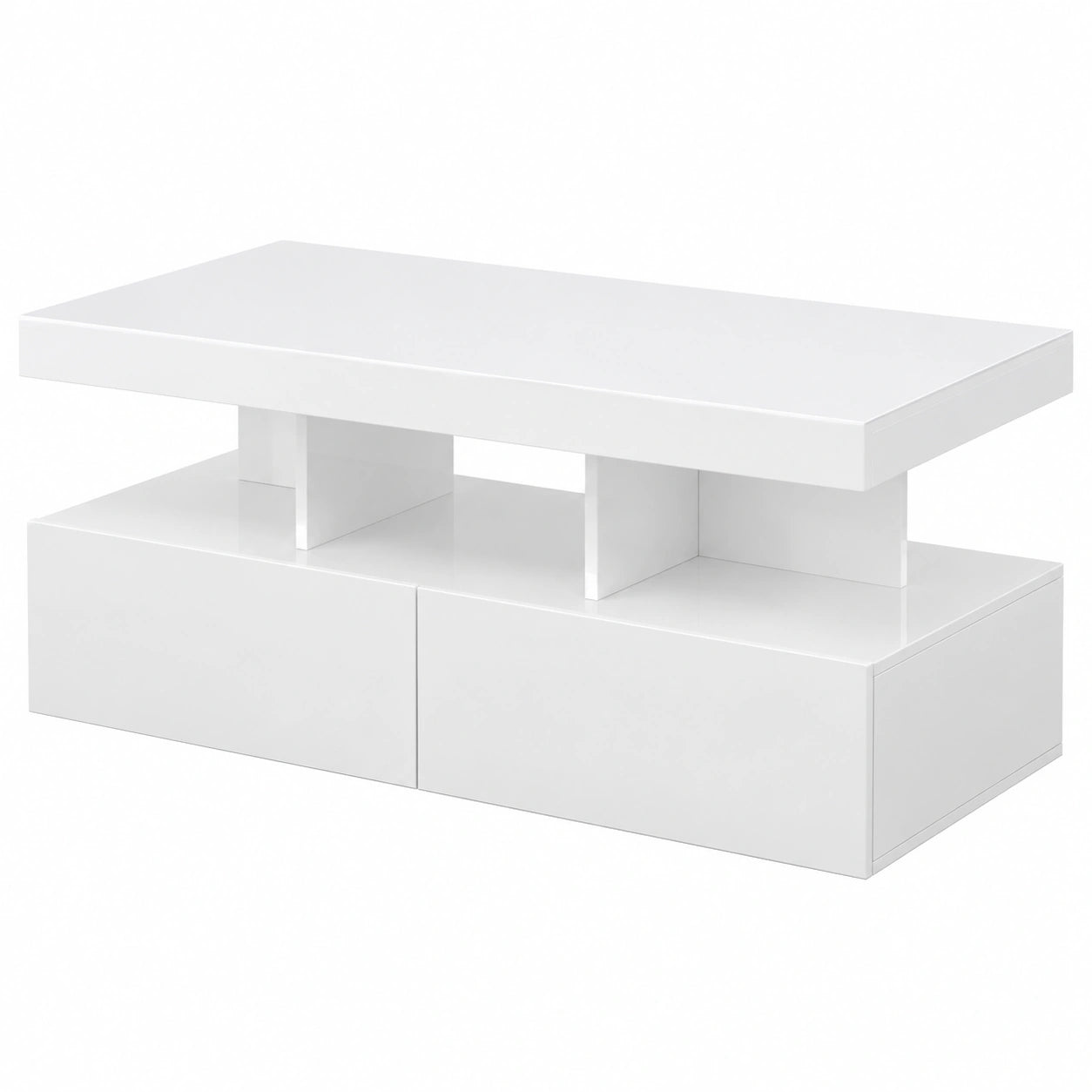 Couchtisch – 46 cm, moderner Stil, mit LED-Beleuchtung, mit Schubladen, für Wohnzimmer