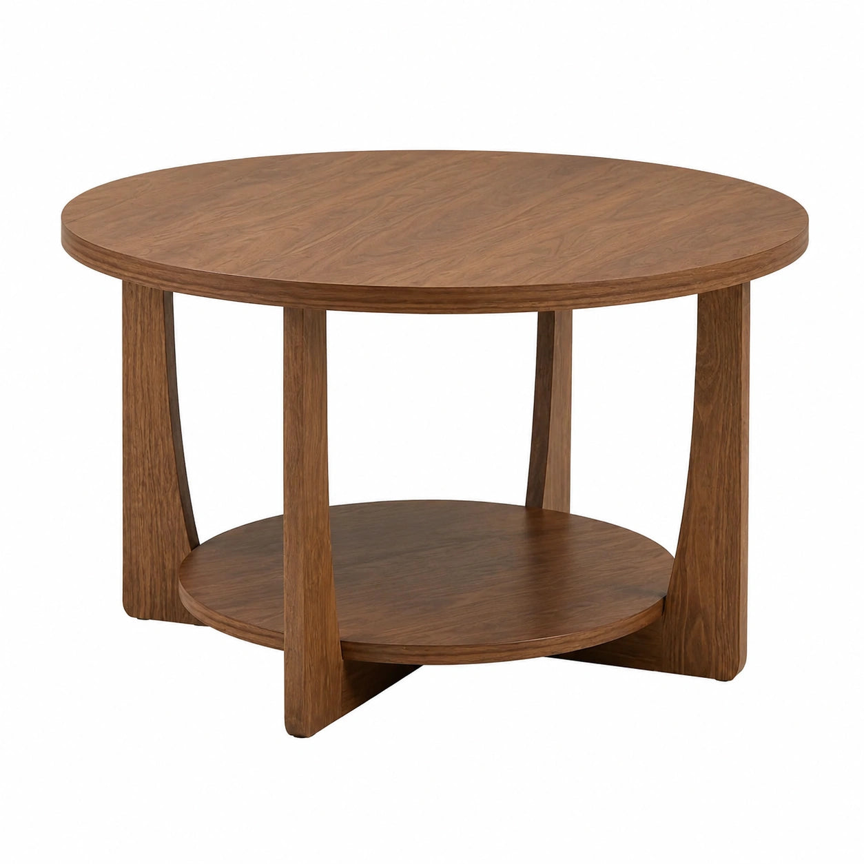 Couchtisch – 80 cm, skandinavischer Stil, runde Form, mit Stauraum, mit Ablagen, aus Kiefernholz und Holz, Braun