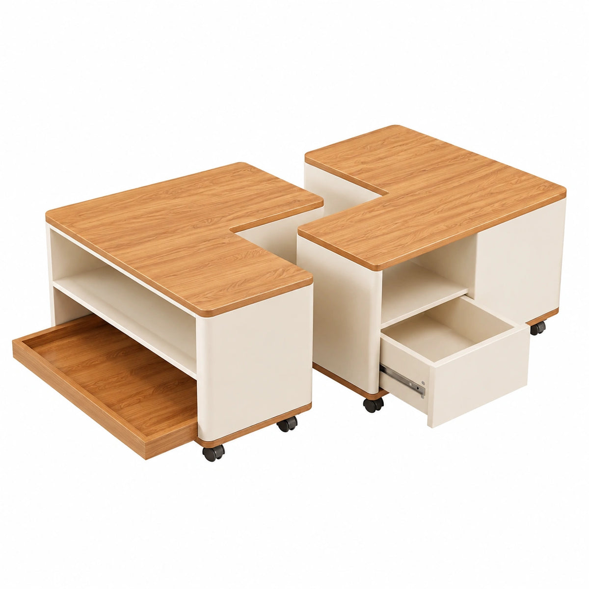 Couchtisch – moderner Stil, rechteckige Form, mit Stauraum, mit Rollen, aus Holz, Braun, für Wohnzimmer