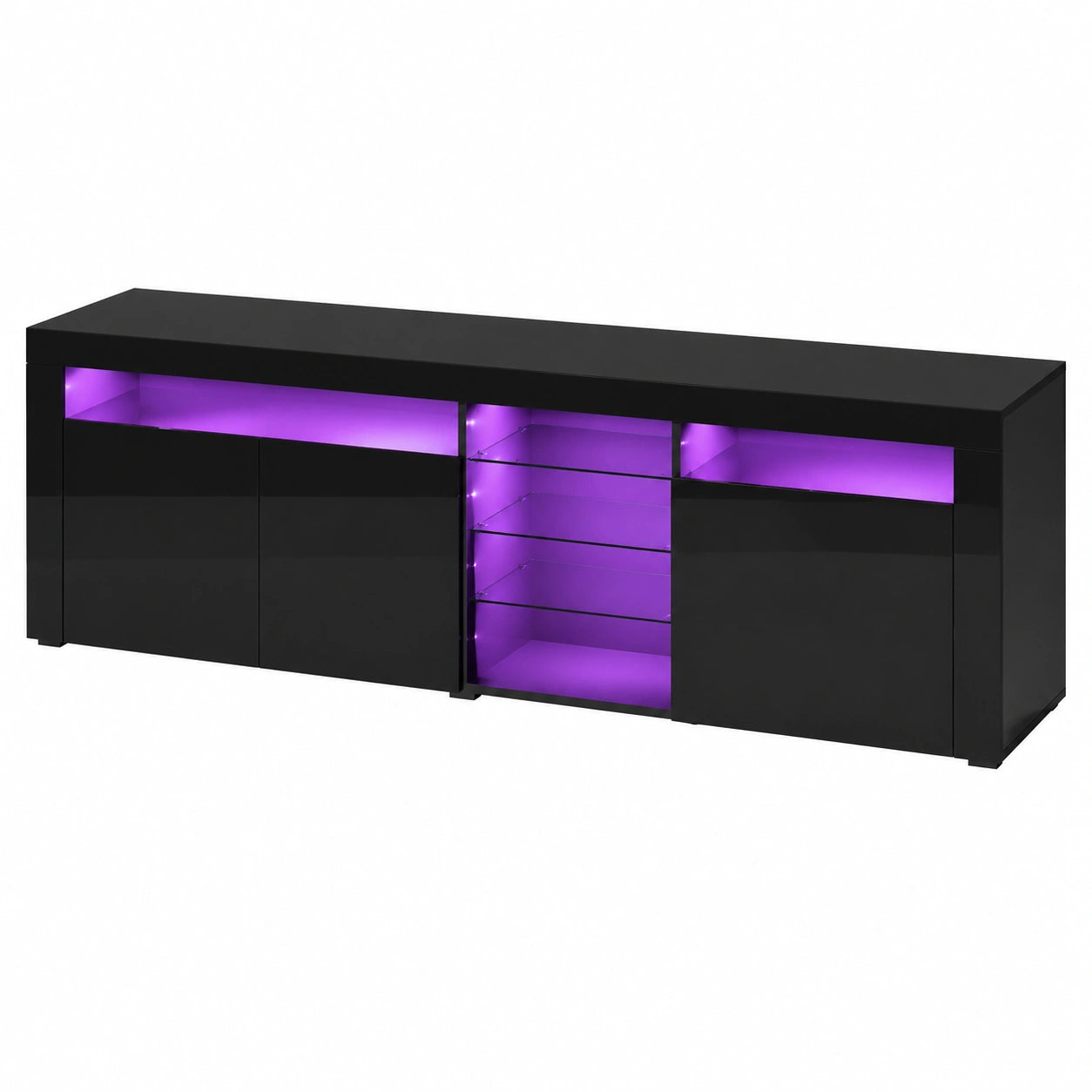 Schrank – 180 × 35 × 53 cm, moderner Stil, mit Stauraum, mit LED-Beleuchtung, mit mehreren Türen, Schwarz, für Wohnzimmer