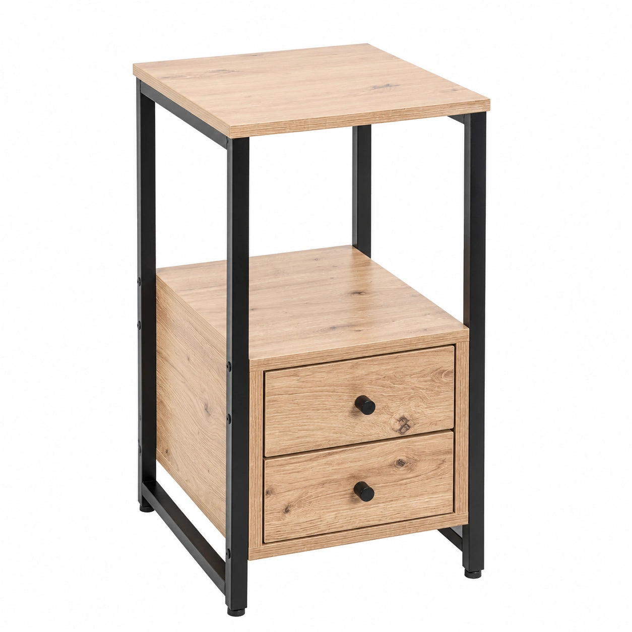 Beistelltisch – 40 cm, moderner Stil, mit Schubladen, aus Eichenholz und Metall, Schwarz