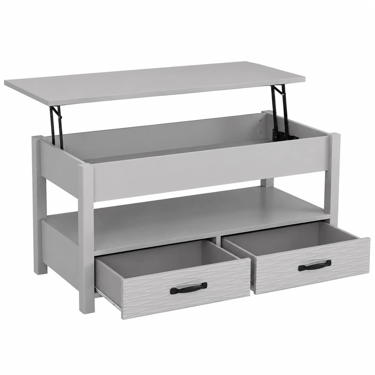 Couchtisch – 63,5 cm, höhenverstellbar, mit Schubladen, mit Ablagen, aus Holz, Grau, für Wohnzimmer und Büro