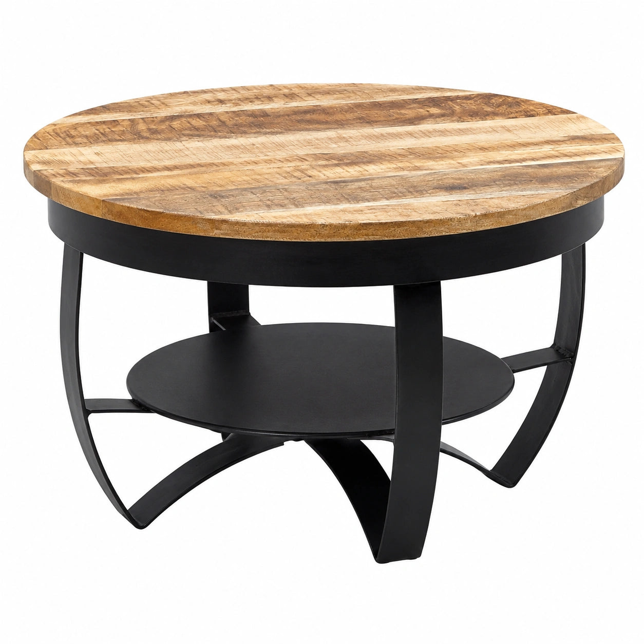 Couchtisch – 60 × 60 × 34 cm, runde Form, aus Massivholz, Schwarz