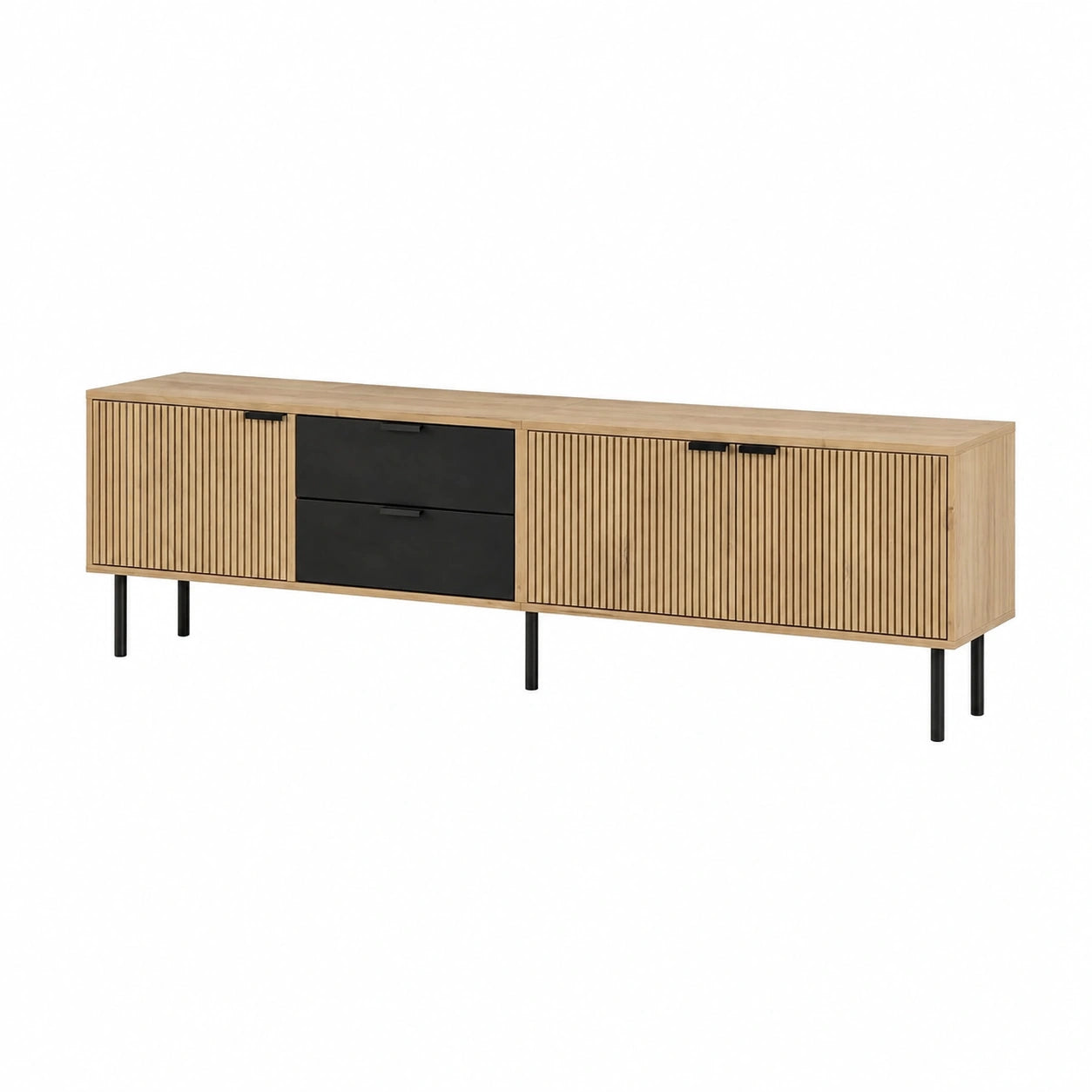 Schrank – 208 cm, mit Stauraum, mit Schubladen, mit mehreren Türen, Schwarz