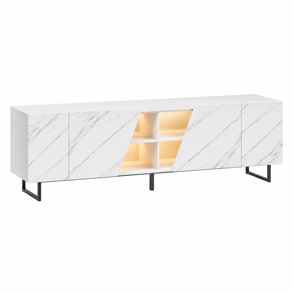 TV-Schrank – 220 cm, moderner Stil, mit Stauraum, mit LED-Beleuchtung, mit mehreren Türen, für Wohnzimmer und Schlafzimmer