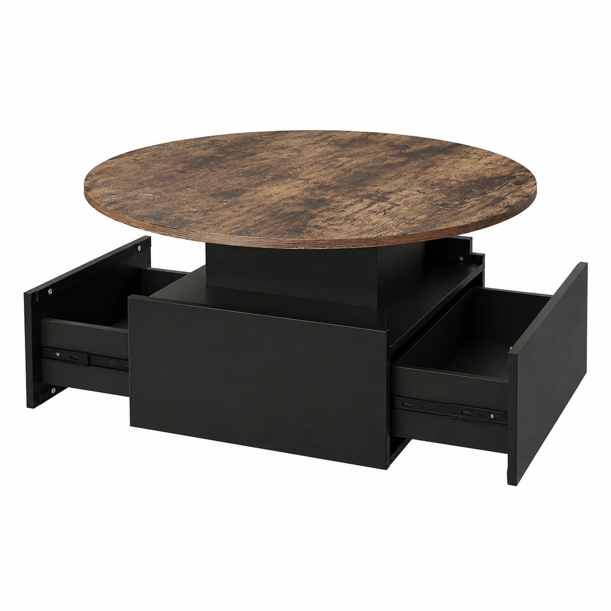 Couchtisch – 80 × 80 × 40 cm, runde Form, mit LED-Beleuchtung, Braun und Schwarz, für Wohnzimmer