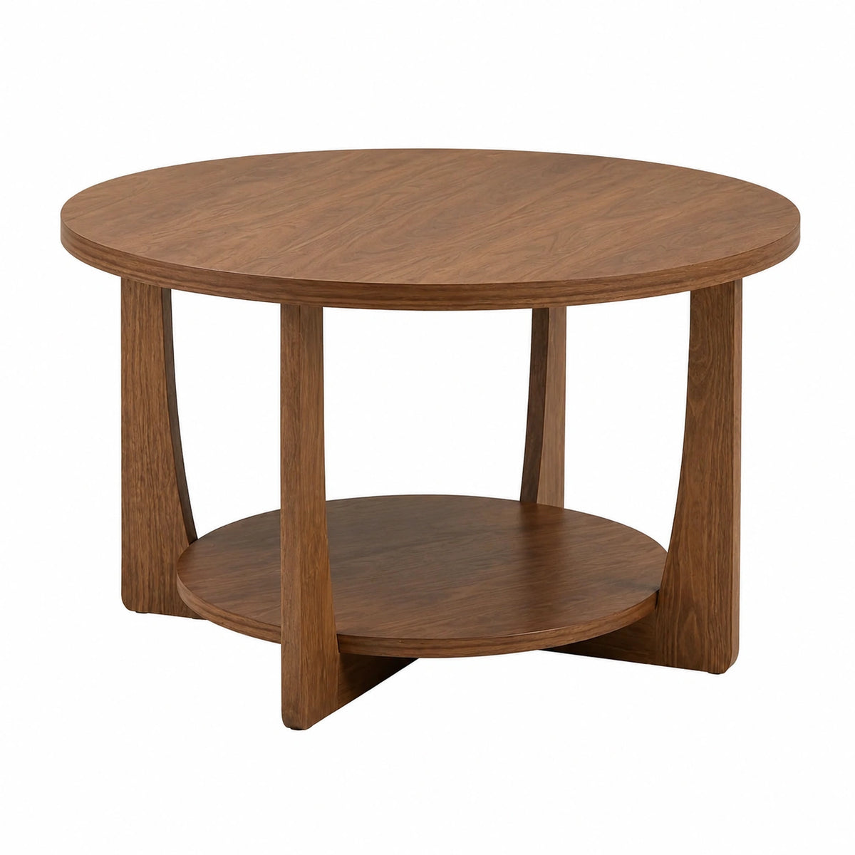 Couchtisch – 80 cm, skandinavischer Stil, runde Form, mit Stauraum, mit Ablagen, aus Kiefernholz und Holz, Braun