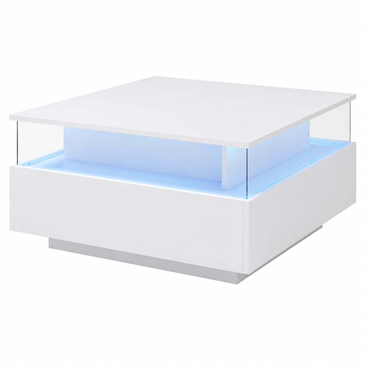 Tisch – 70 × 70 × 41 cm, moderner Stil, mit LED-Beleuchtung, mit Schubladen